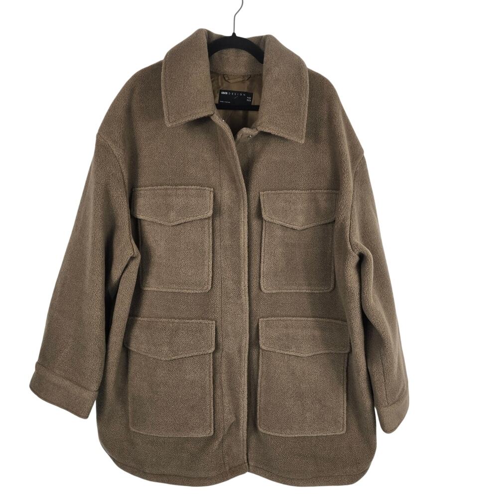 ASOS Design Long Line Light Brown Pockets Women's Winter Shacket Jacket 14